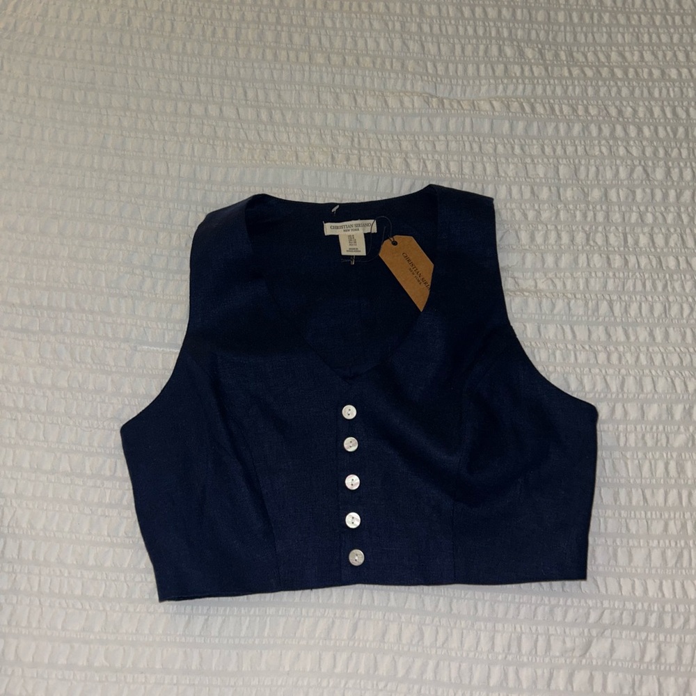 Christian siriano Navy Blue Button-Up Top